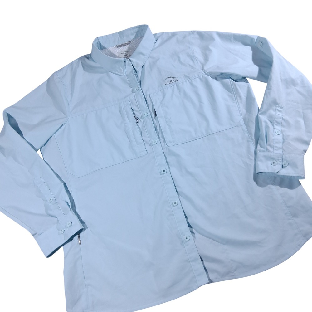 LL Bean Mens XL Blue Technical Fishing Shirt Long Sleeve Vented Pockets 509146